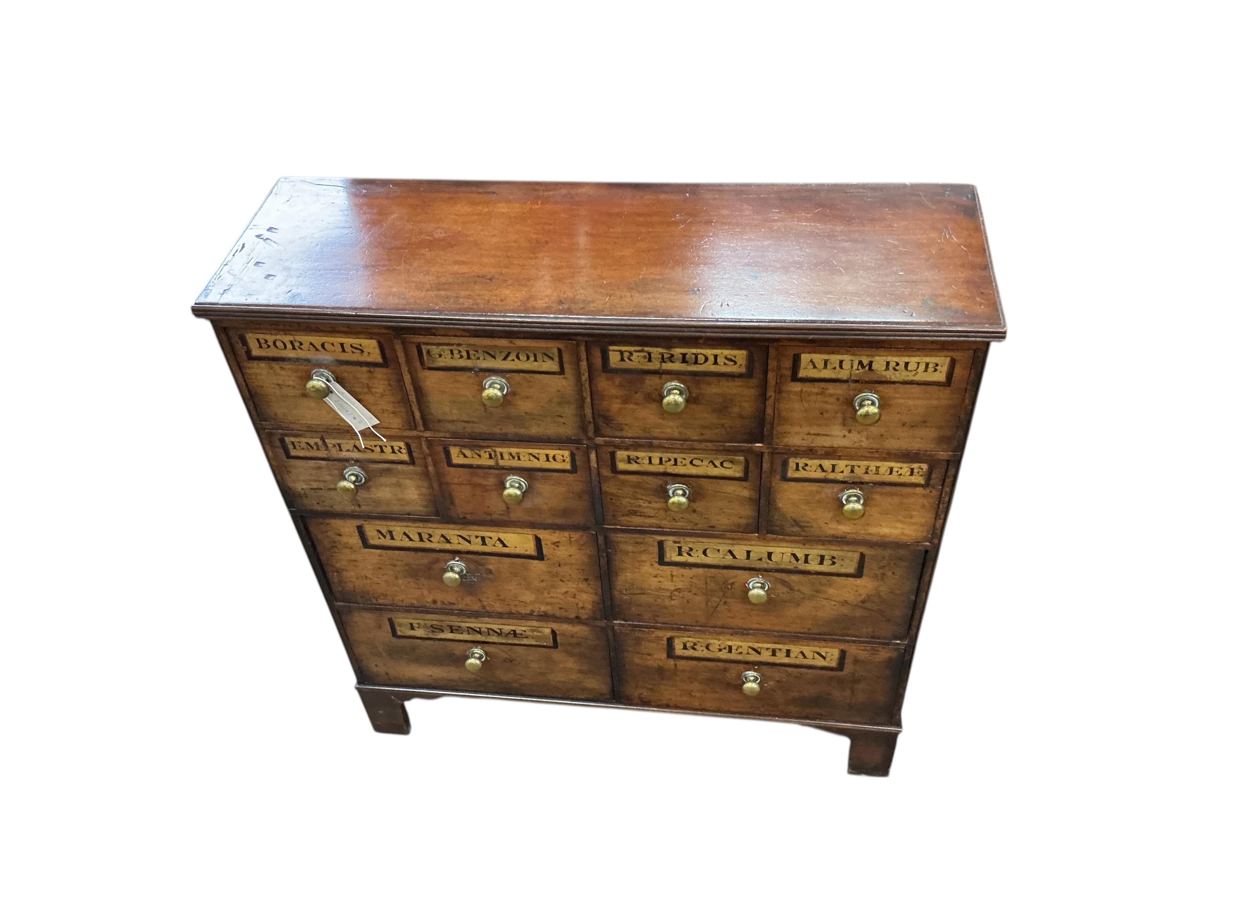 A pair of mahogany apothecary chests, width 80cm, depth 26cm, height 82cm